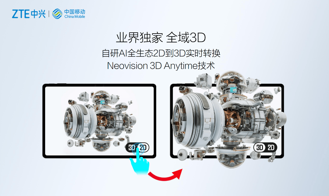 2024MWC上海中兴联手中国移动发布业界独家AI普惠裸眼3D手机！(图2)